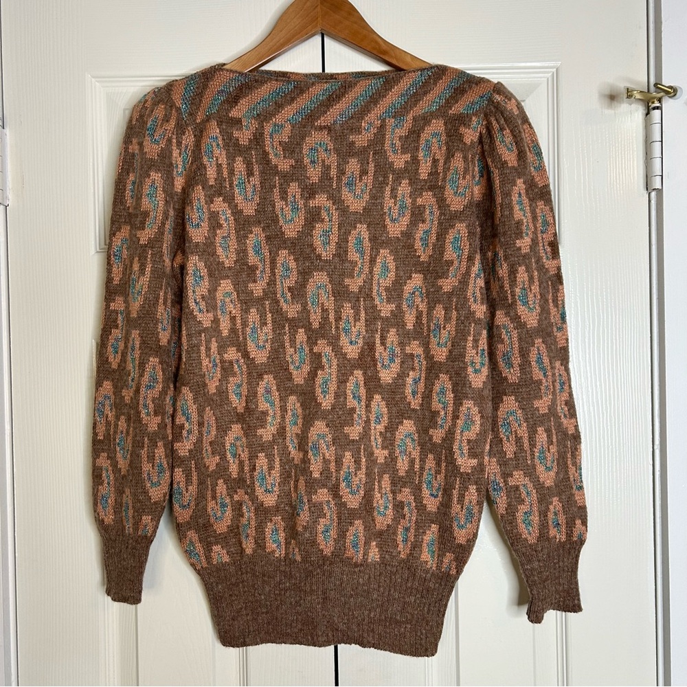 Vintage Paisley Sweater Small Metallic Cottagecore Wool Mohair Librarian